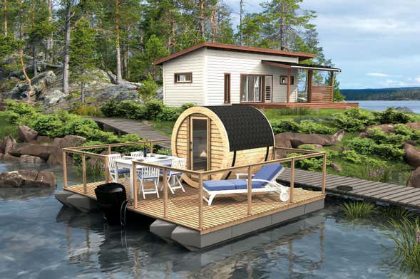 Sauna finlandesa flotante en los bosques de Rovaniemi