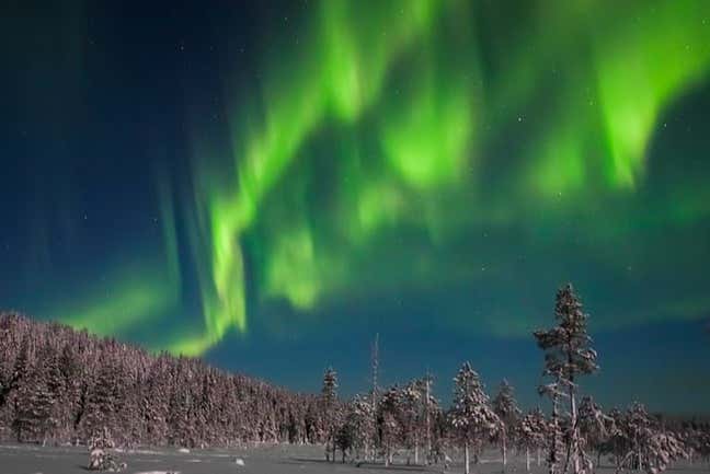 Contemplando de la aurora boreal