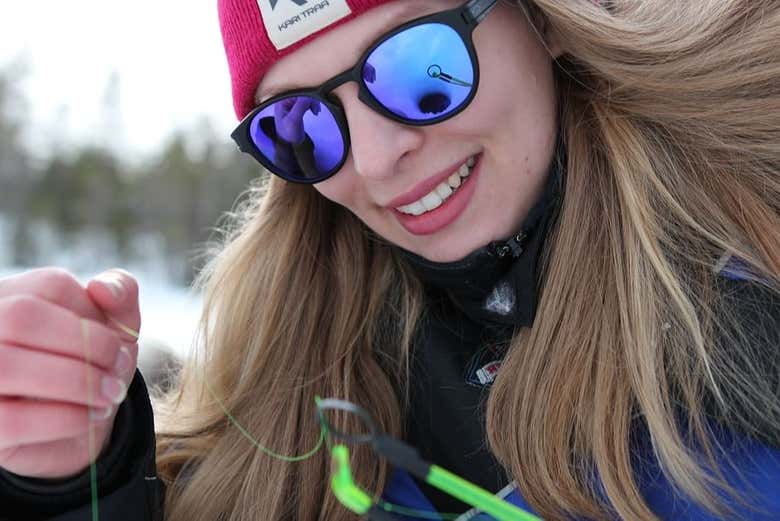 Preparando la caña de pescar