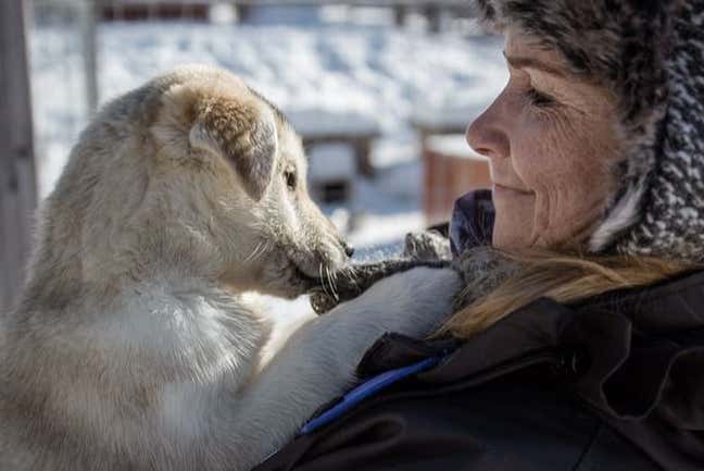 Una donna con un cucciolo