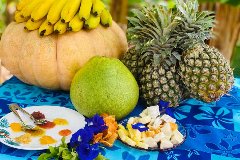 Trying fruit during the tour
