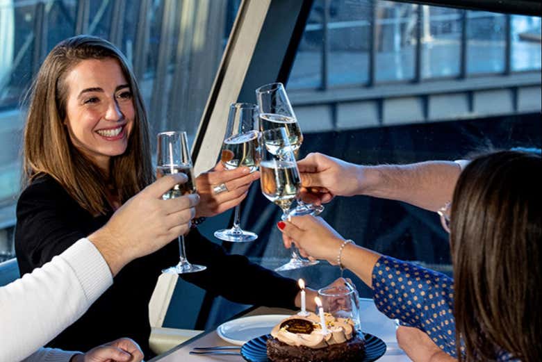 Proposing a toast at Madame Brasserie