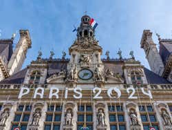 A fancy building with Paris 2024 on the front