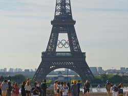 The Eiffel Tower with the Olympics rings across the centre