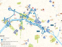 A map of a sightseeing bus's routes and stops