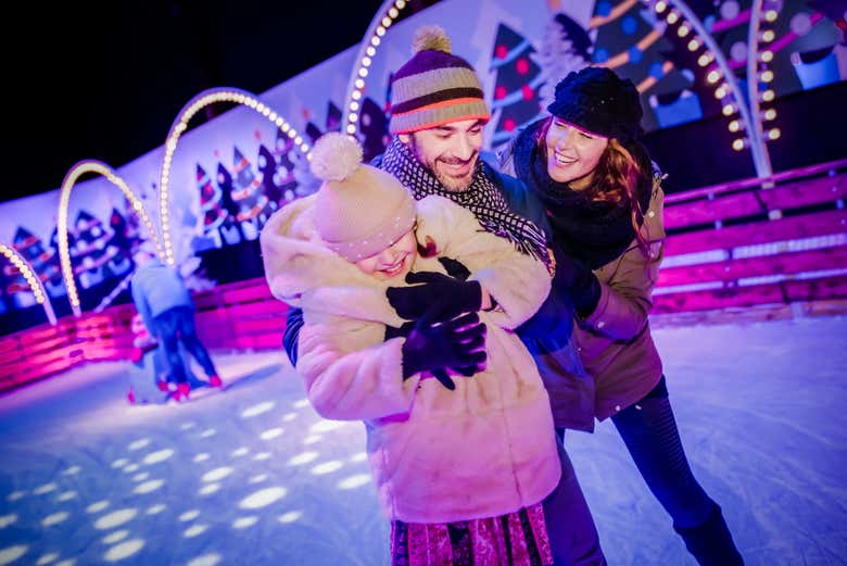 Pista de patinaje del Parque Astérix durante la Navidad