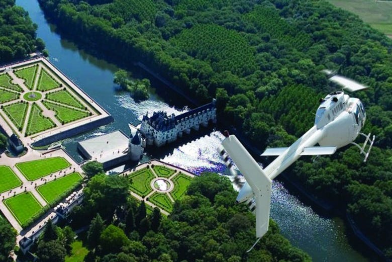Helicopter flight over the castles of the Loire Valley