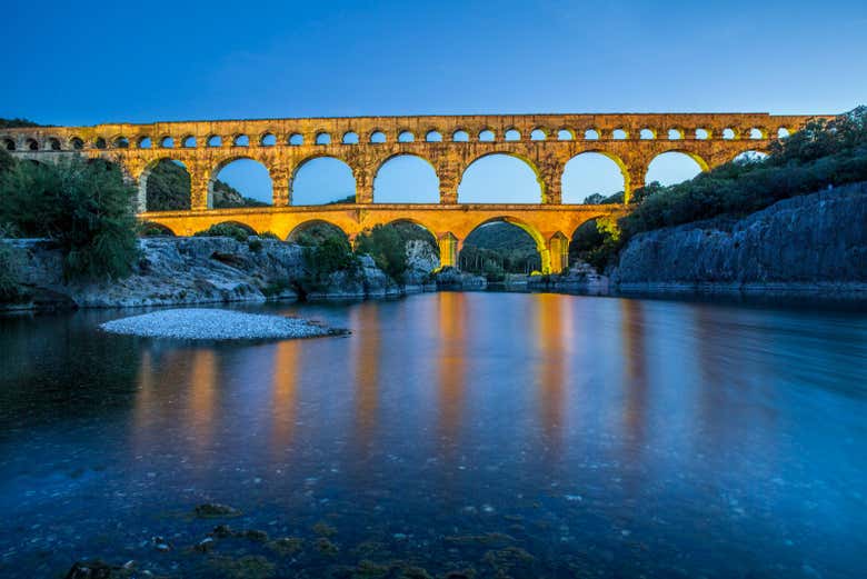 Il Pont du Gard al tramonto