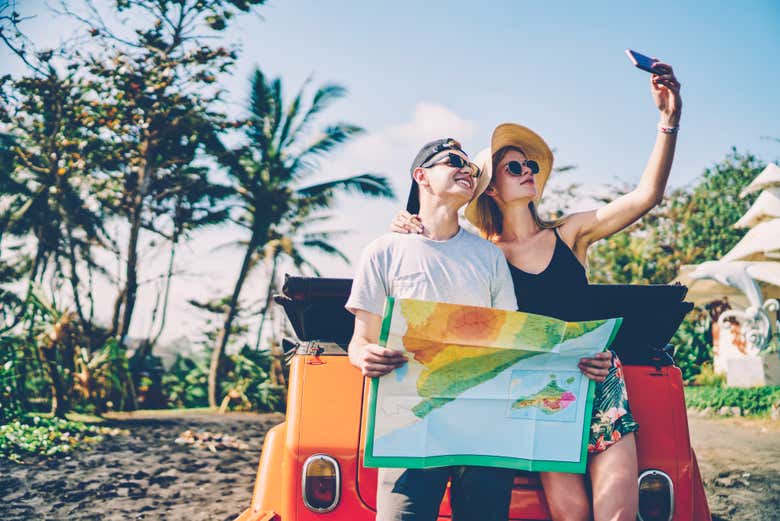 Haciendo una videollamada desde la isla de Bali