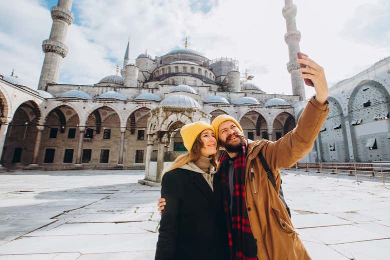 Compartiendo fotos desde la Mezquita Azul de Estambul
