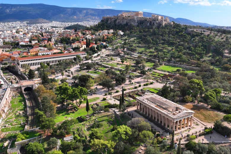 Vista aérea da Ágora Antiga de Atenas