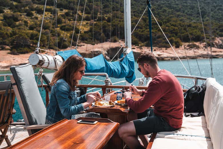 Enjoying a meal on baord