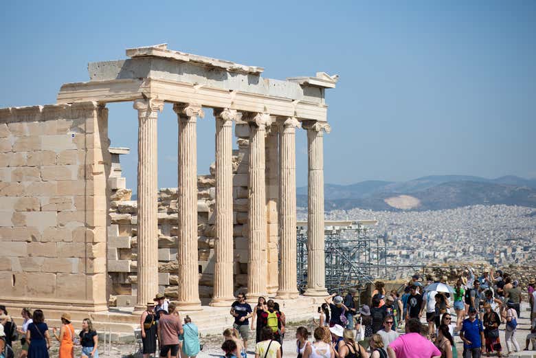 Tourists enjoying a visit to the Acropolis of Athens
