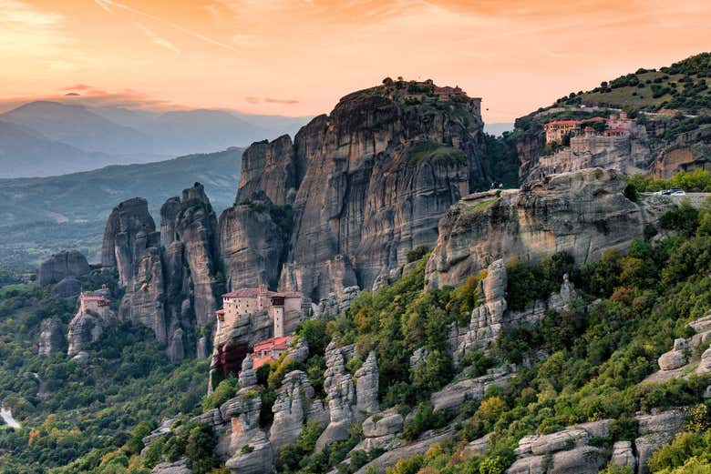 sunset in meteora