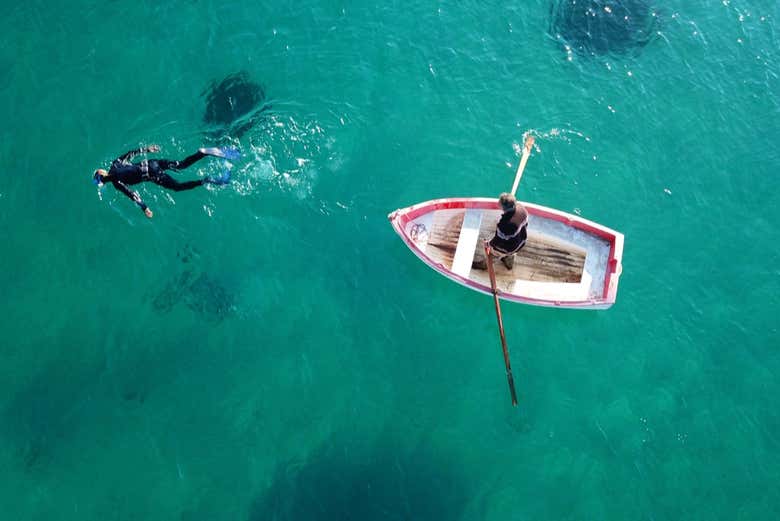 Buceador en Mykonos