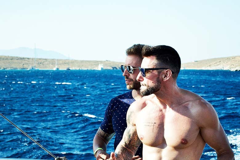 Admiring the view of Mykonos