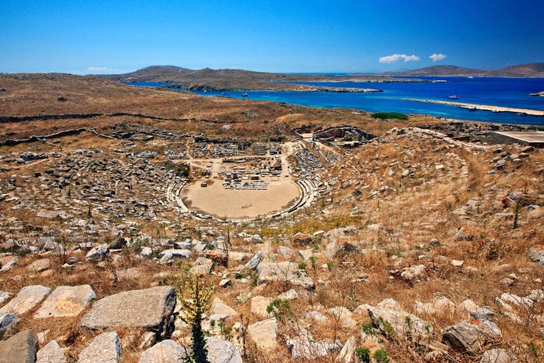 The ruins of Delos' ancient theatre