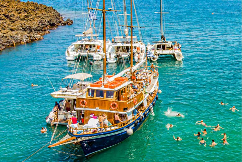 Sailing along the coast of Santorini