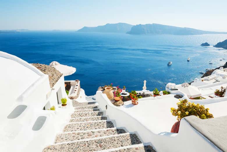 Escadaria na Oia de Santorini