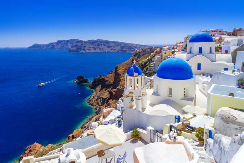 Bela panorâmica de Oia