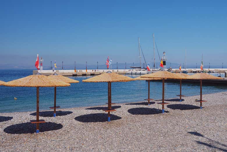 Parasols on a beach in Tyros