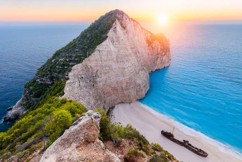 Coucher de soleil à Navagio