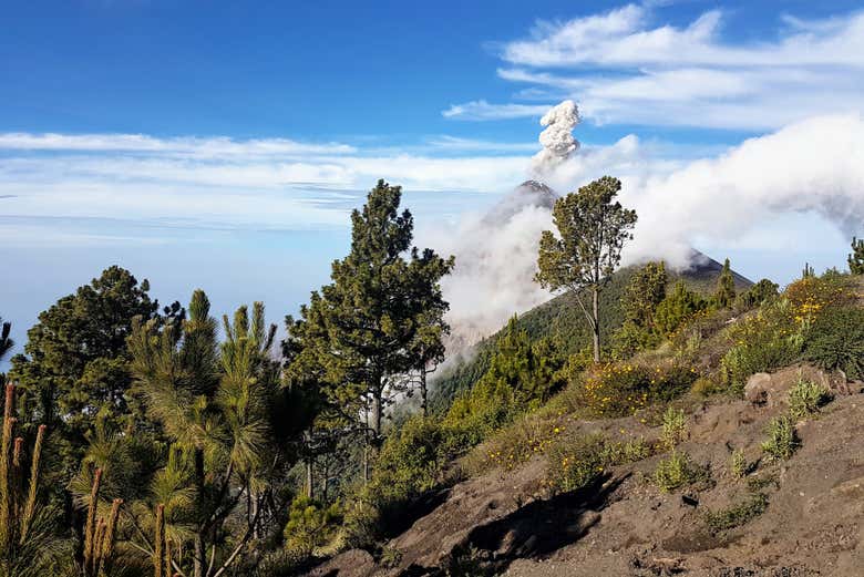 Disfrutando de la ruta de trekking por el volcán Acatenango