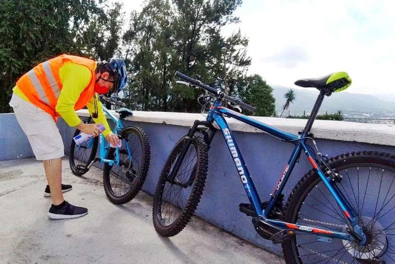 Preparing the bikes for the tour