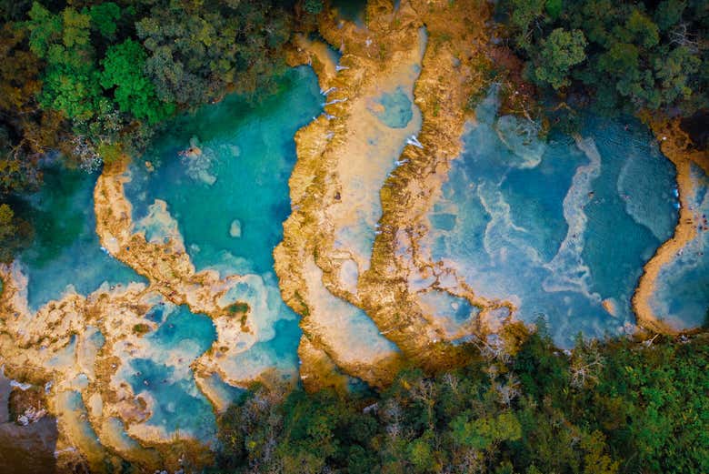 Aerial view of Semuc Champey's natural pools
