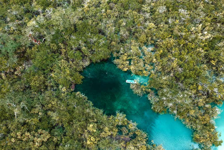 Cráter Azul desde el aire