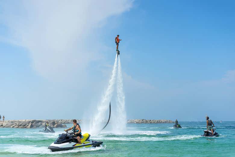 Flyboarding high over Roatán