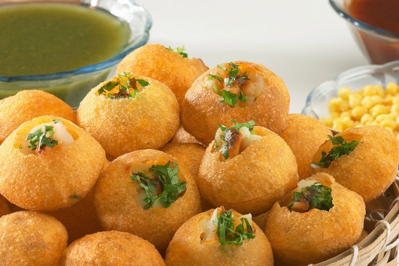 A plate full of delicious panipuri