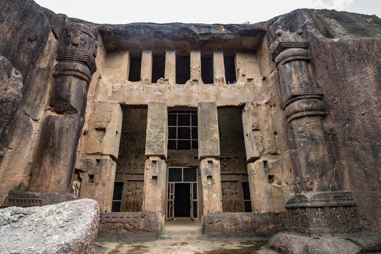 Outside one of the Kanheri caves