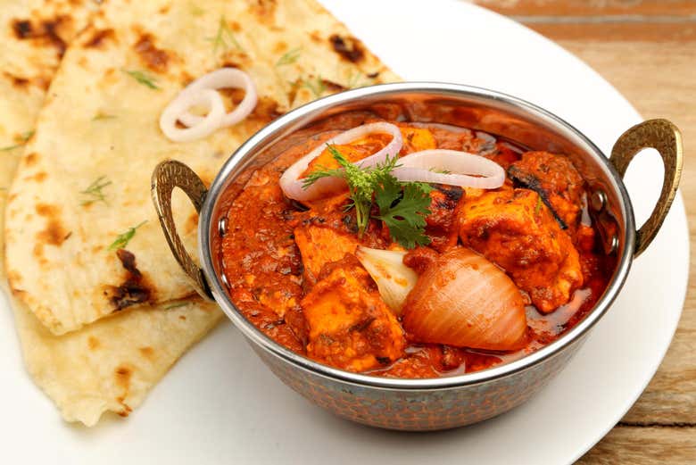 Traditional Indian curry and breads