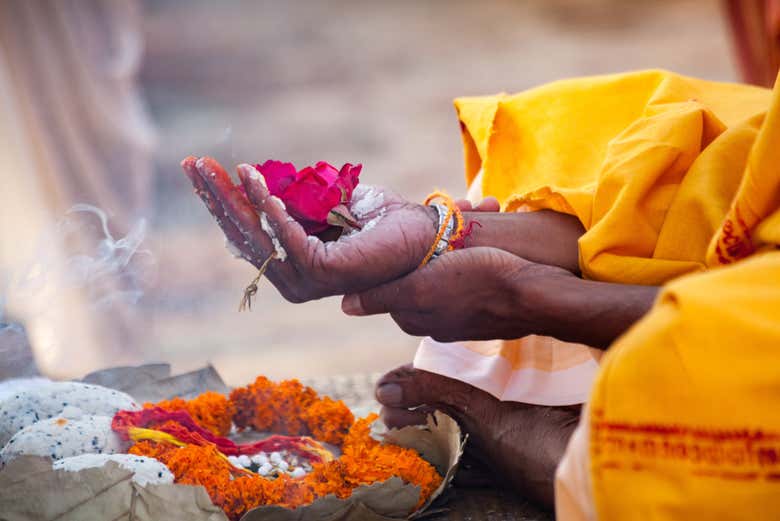 Flowers as part of a sacred Hindu rite