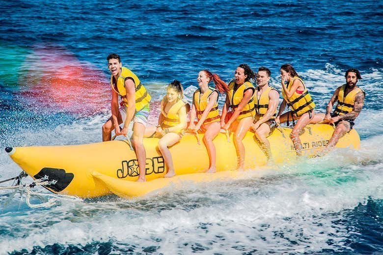 Enjoying a banana boat ride