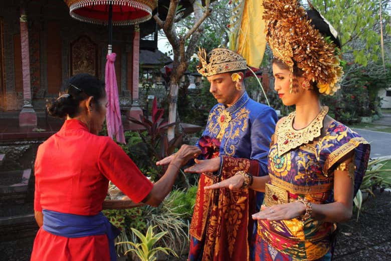 Couple celebrating at a Balinese wedding