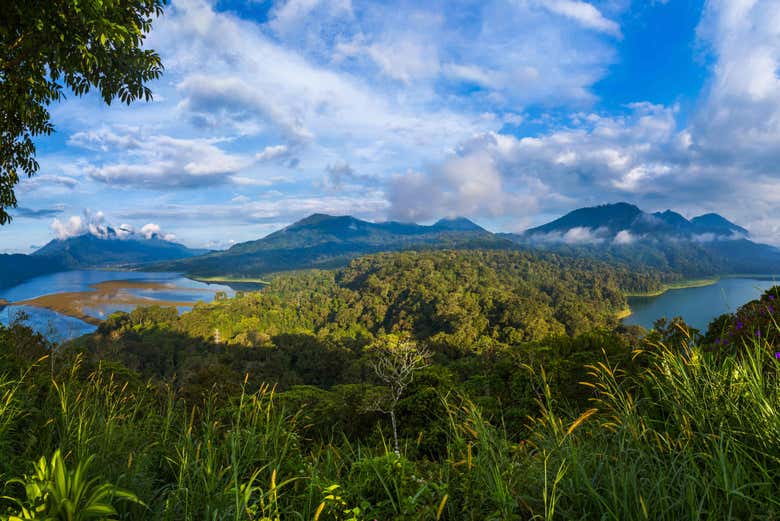 View over the twin lakes
