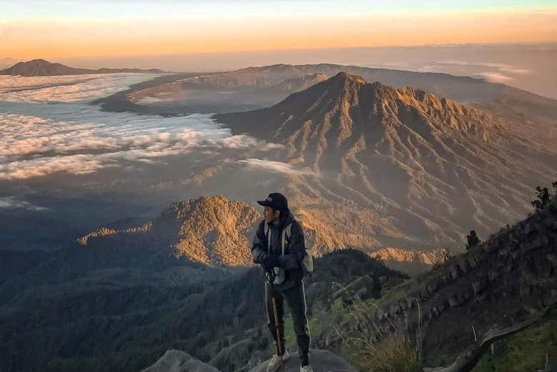 Admiring the views of Bali during the ascent