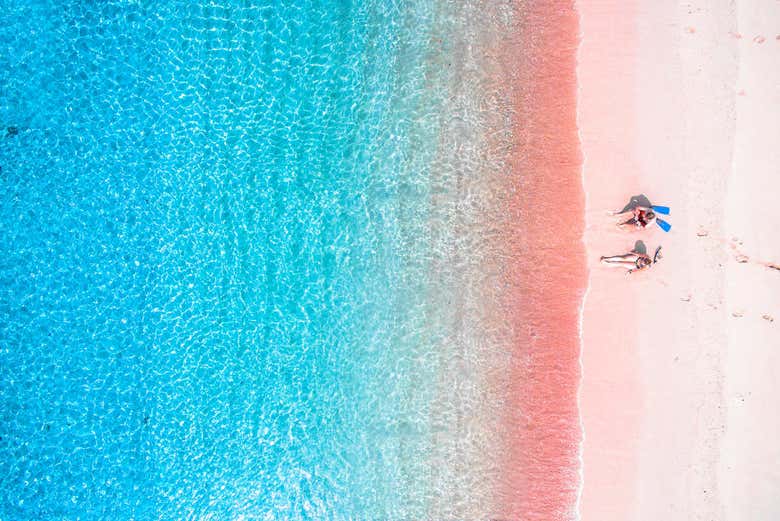 Vista aérea de Pink Beach en Lombok