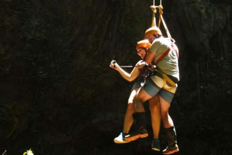 Descending into the cave