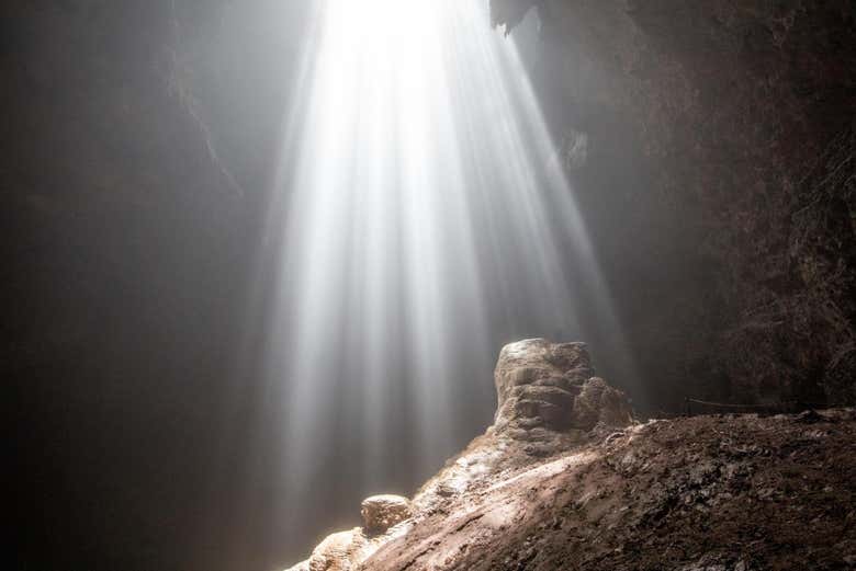 Sunlight entering Jomblang Cave