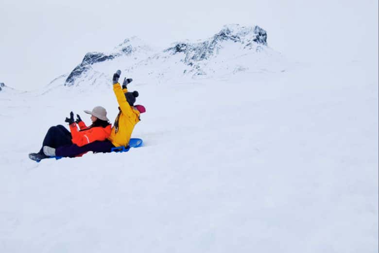 Sledding on the glacier