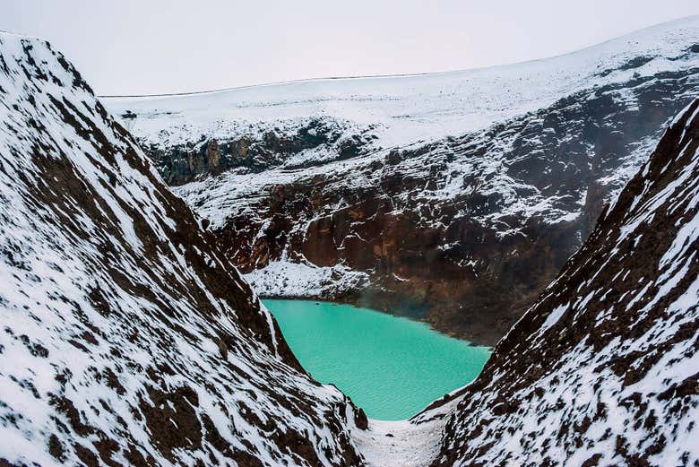 askja volcano tour Askja Volcano covered in snow