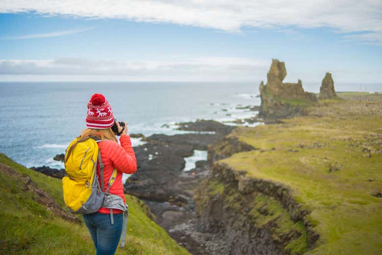 Taking photos from the cliffs of Látrabjarg