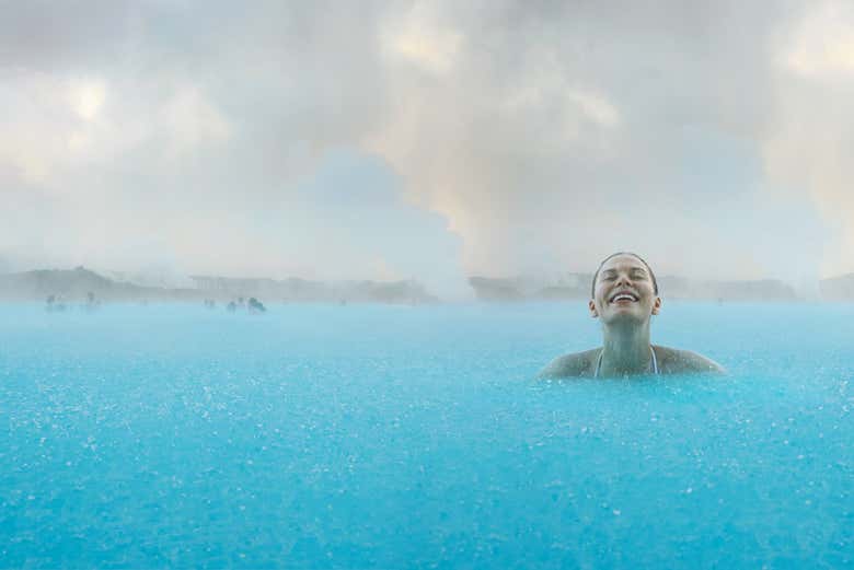 Enjoying the thermal waters of the Blue Lagoon