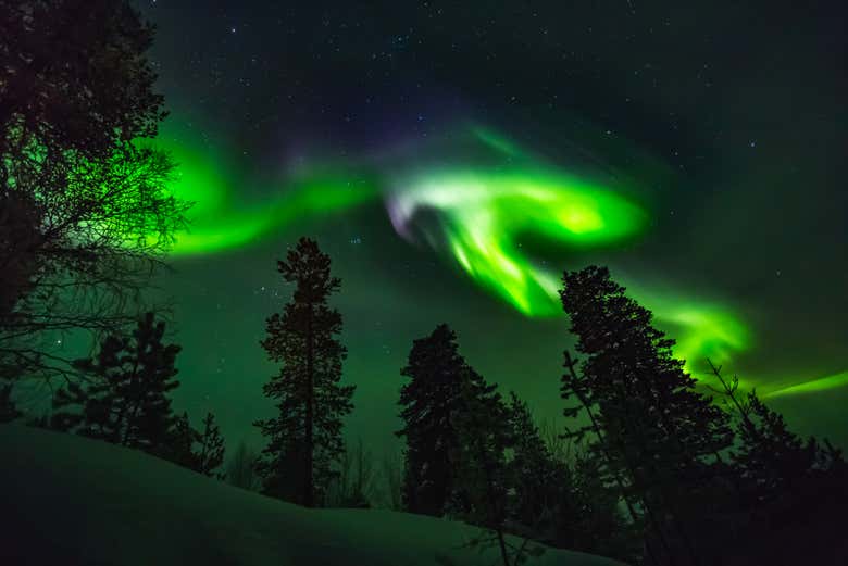 Aurora boreal sobre los cielos islandeses