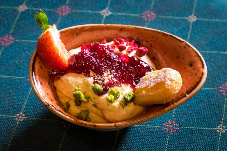 Skyr, an Icelandic dairy product, served with fruit