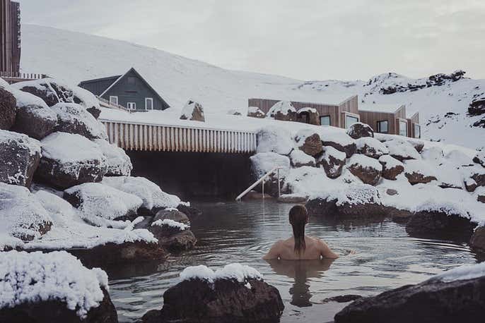 El paisaje nevado en las termas Highland Baths