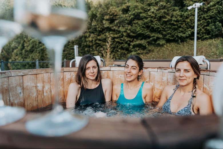 Disfrutando de la piscina termal de Euroterme